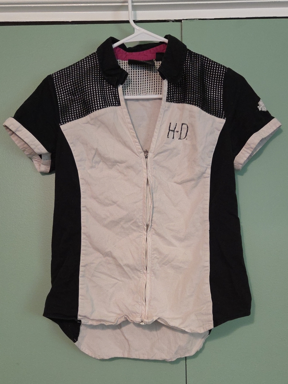 Harley-Davidson Black and White Girls Zip Front Top